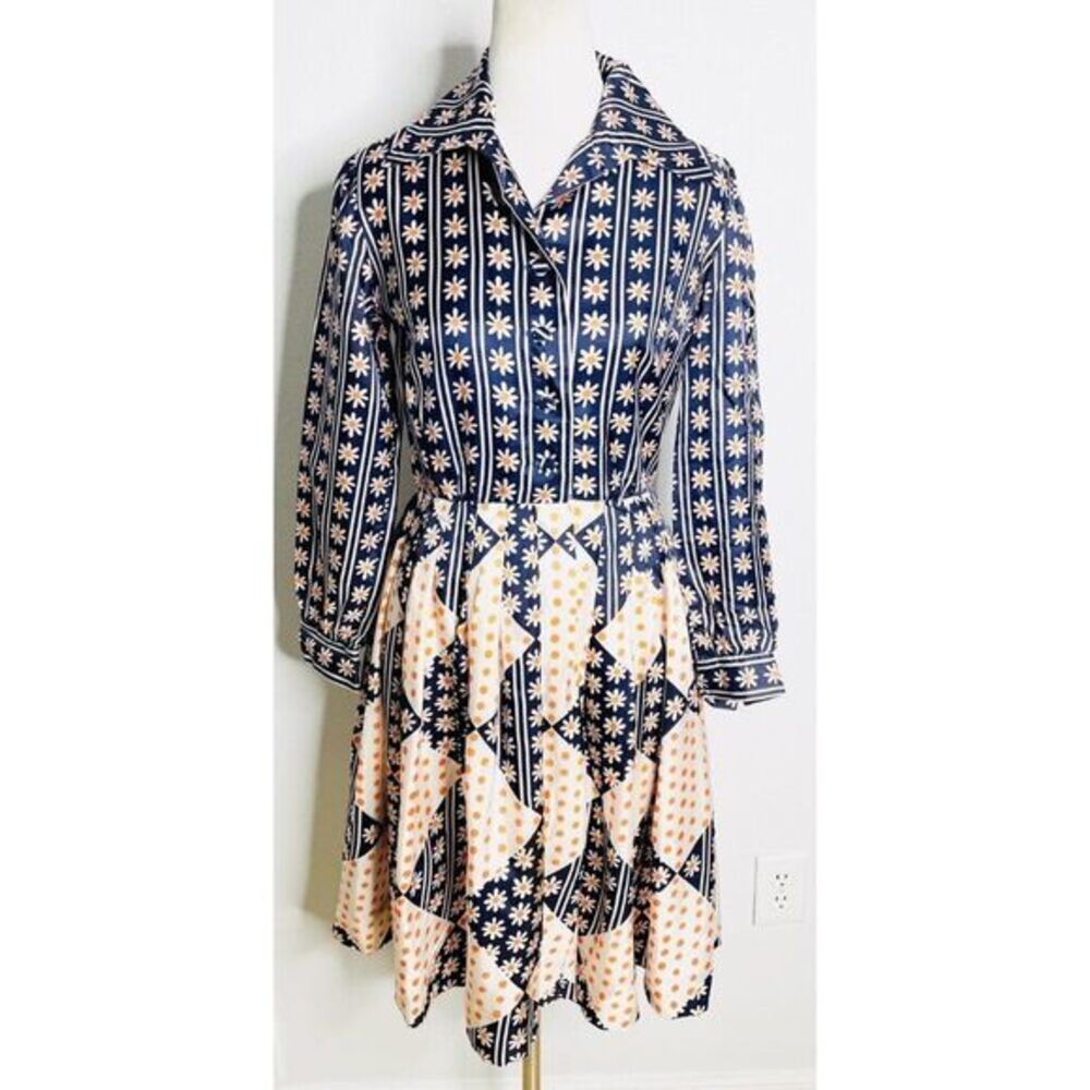 Leslie Fay Navy and Cream Midi Dress